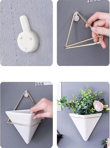 White,L,Wall Planters for Indoor Plants, Geometric Hanging Flower Vase Vessel with Metal Hanger, Creative Wall-Mounted Ceramic Planter - Image 6