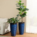 Glitzhome 23.75" H Tall Outdoor Planter, Set of 2 Wavy Texture Cobalt Blue Large Outdoor Planters, with Drainage Hole, Plastic Large Round Decorative Flower Plant Pot for Front Porch, Indoor - Image 4