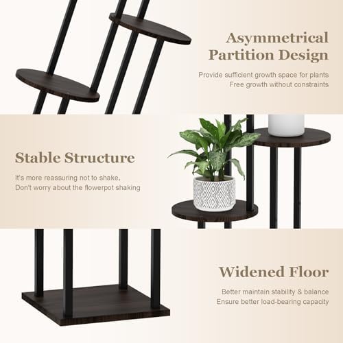 4 Tier Plant Stand Indoor, Metal Wooden Tall Plant Shelf Flower Pot Stand for Multiple Plants, Corner Flower Holder Plant Display Rack for Living Room Balcony Patio Garden (Black) - Image 4