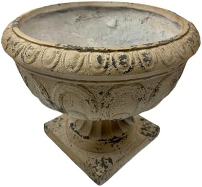 Antique White Garden Urn Planter 17.71" Wide Decorative Outdoor Indoor Flower Pot with Drainage Hole and Stopper, Magnesium Oxide Classic Plant Container for Patio Lawn Porch Entryway Garden Decor - Image 2