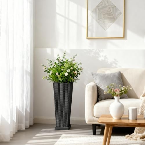 Greesum Set of 2 Tall Plastic Planters with Saucer, 23 Inch, Black - Image 4
