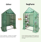 Heyfurni Walk in Greenhouse with Shelves,Walk-in Plant Green House with Durable Green PE Cover, 3 Tiers 6 Shelves Stands with Ground Pegs & Ropes for Stability, 56"x28"x76" - Image 3