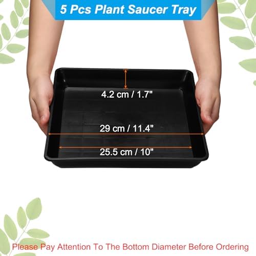PATIKIL Plant Saucer Tray, 5 Pack 11 Inch Plastic Square Plant Saucer Flower Planter Drip Tray for Indoors Outdoors Patio Balcony, Black - Image 2