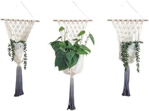 Set of 3 Ombre Dyed Macrame Wall Hanging plant stand Macrame plant hanger indoor and outdoor plant hanger Plant shelf indoor vertical garden planter plant shelf indoor Boho Decor (Ombre Gray) by HandmadeByUruba