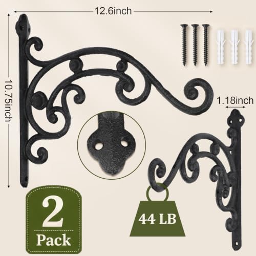 2 Pack Hanging Plant Brackets Outdoor 10 Inch Cast Iron Plant Hanger, Black - Image 3