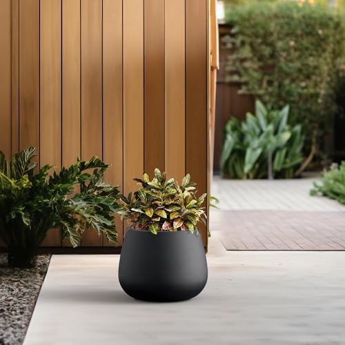 Kante Raven Black Concrete Planter 12.6" Dia All-Weather Round Small Pot - Image 3