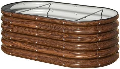 SnugNiture 4x2x1.5ft Raised Garden Bed Outdoor, 17" Tall Galvanized Metal Planter Box, Oval Raised Garden Bed Kit for Planting Vegetables Plants Fruits, Brown by snugniture