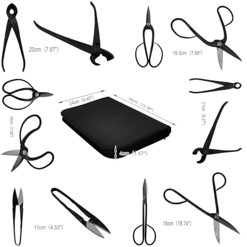 Gardening Bonsai Tool Sets 15pcs Carbon Steel Garden Plant Trimming Kit Scissor Cutter Shear Heavy Duty Nylon Case Outdoor Entrenching Tools - Image 6