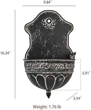 Vintage Distressed Black Metal Wall Planter, Rustic Hanging Pocket Planter with Scrollwork & Scalloped Design, Farmhouse Wall Decor for Indoor & Covered Outdoor Garden, Porch & Entryway - Image 6