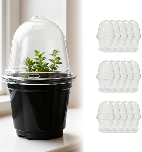 3.5/4/5” Nursery Pots with Humidity Dome, Square Seedling Pots Thickened Hardened with Tray, Plastic Seedling Containers for Indoor Outdoor Plant Germination(Light Coffee,15PCS-4IN) by Unknown