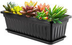 HAKZEON 6 Pack 17 Inches Plastic Flower Box Planters with Trays, Countryside Flower Window Boxes with 30 Plant Labels, Black Rectangular Vegetable Planters for Windowsill, Porch, Balcony, Garden - Image 6
