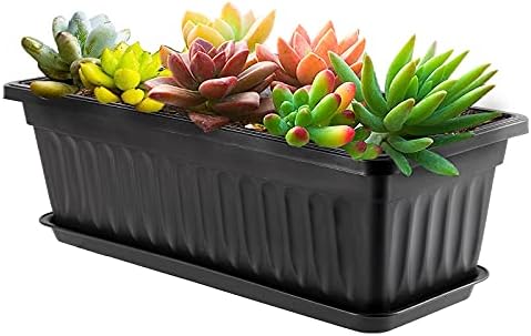 HAKZEON 6 Pack 17 Inches Plastic Flower Box Planters with Trays, Countryside Flower Window Boxes with 30 Plant Labels, Black Rectangular Vegetable Planters for Windowsill, Porch, Balcony, Garden - Image 6
