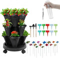 GameXcel Vertical Planter Tower - 3 Tier Stackable Garden Planters with Wheels and Garden Tool Set Plant Pots for Strawberry Herb Flower and Vegetable Indoor Outdoor Use Black by GameXcel