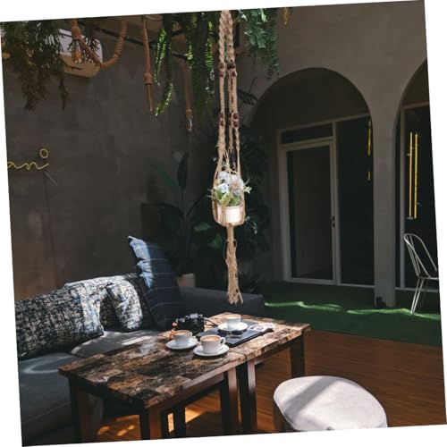 Happyyami 2 Pcs Hanging Flower Pot Hanging Plant Holders Outdoor Planters Home Decor Flower Pots Outdoor Hand Decor House Plants Macrame Decor Macrame Plant Holder Flowerpot Rope Hanger - Image 5