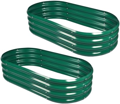 Land Guard 2Pcs Galvanized Raised Garden Bed Kit, Galvanized Planter Oval Large Metal Raised Garden Boxes Outdoor for Vegetables（Forest Green） by LandGuard