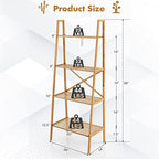 Tangkula 4-Tier Bamboo Ladder Bookshelf, Rustic Bookcase, Floor Standing Shelving Unit, Book Shelf Storage Organizer, Display Rack for Living Room, Kitchen, Bedroom, Office (2, Natural) - Image 3