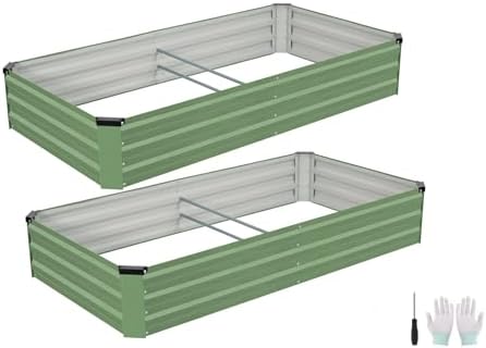 Galvanized Raised Garden Bed Outdoor 2Pack 6x3x1ft Olive Green by Zettfuly