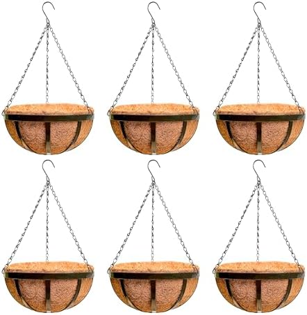 LaLaGreen Garden Hanging Baskets (14 in, 6 Pack) Black Iron Coco Liner Pots by L%C3%A1L%C3%A1Green