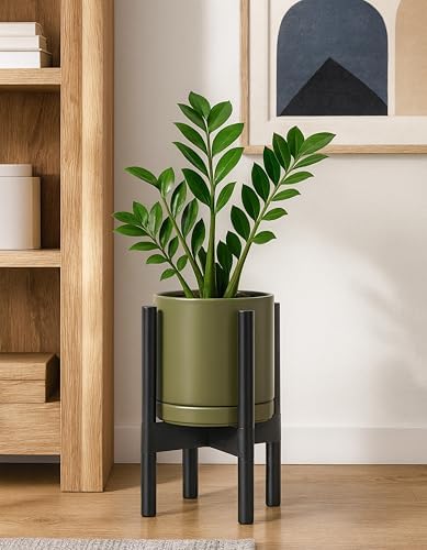 D'vine Dev Ceramic Pot with Ebony Wood Stand, Olive, 8 in, 55-B-M-J - Image 7