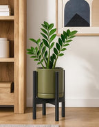 D'vine Dev Ceramic Pot with Ebony Wood Stand, Olive, 8 in, 55-B-M-J - Image 7