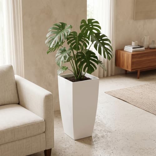 Tall Square Planters 2Pack, Plastic Pots Indoor Outdoor, White - Image 7