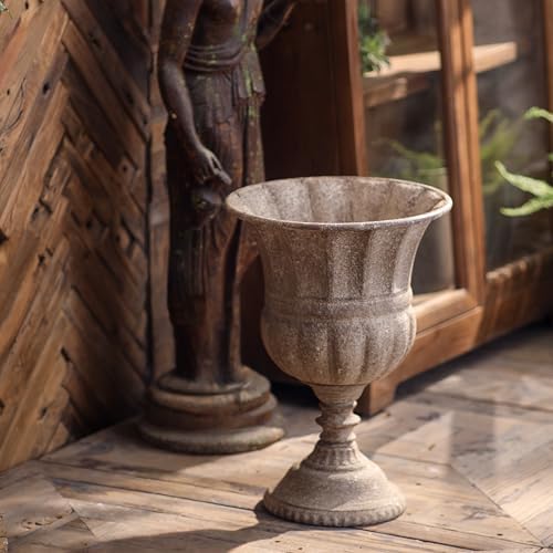 Vintage Urn Planter with Embossed Pattern, Imitation Stone Finish Flower Pot, Distressed Classic Plant Pot for Outdoor Indoor Home Garden Patio Front Porch Entryway（12 * 17 in） by NOONEAU