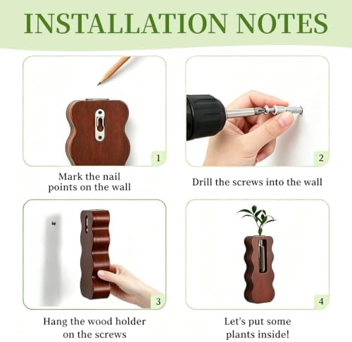 Glasseam Wall Hanging Propagation Station, Set of 3 Wood Glass Tube Planter - Image 4