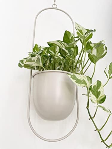 RISEON Boho Beige Metal Plant Hanger,Metal Wall and Ceiling Hanging Planter, Modern Planter, Mid Century Flower Pot Plant Holder, Minimalist Planter for Indoor Outdoor Home Decor - Image 2