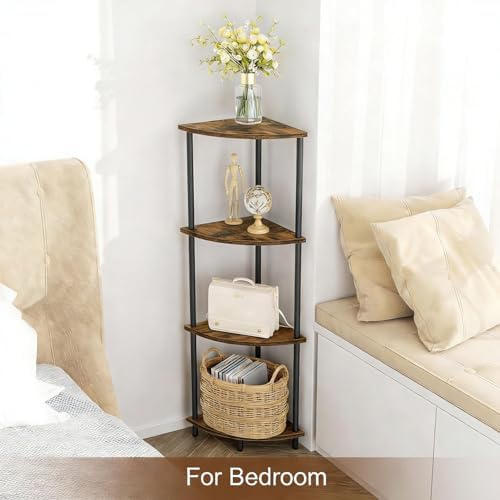 SRIWATANA 42.9" 4-Tier Corner Shelf Stand, Tall Standing Wood Display Unit - Image 2