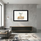 Framed Canvas Wall Art Watercolor Vintage Books and Jasmine Linen Tones with Peace Note Canvas Print Poster Black Frame Wall Decor for Office Study Cozy Library Art, Bookish Decor - Inch 12x16 - Image 4