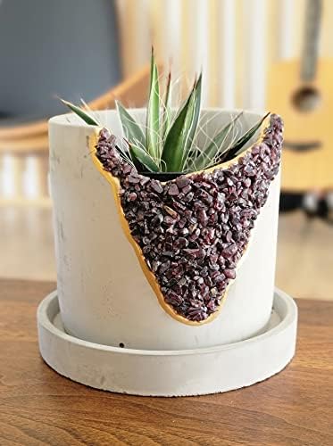 4 Inch Crystal Plant Pot with Saucer - Cement Geode Planter - Concrete Pots for Plants - Modern Succulent Pot Indoor - Unique Air Plant Holder - Candle Holder - Small Plant Home Decor (Red Garnet) - Image 2