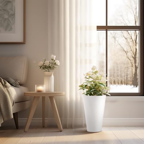 Kante Set of 2 White Plastic Round Planters 13" Tall Home & Outdoor - Image 4