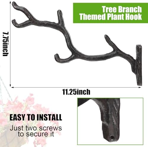 Blulu 2 Pcs Cast Iron Plant Hanger Wall Bracket Tree Branch, Rust Brown - Image 2