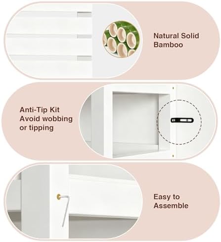 VASMIA 6-Tier Bamboo Shelf,Bamboo Storage Shelving Unit,Tall Bookcase with Adjustable Shelves,Multipurpose Storage Display Shelf for Bathroom, Living Room, Balcony, Kitchen,White - Image 5