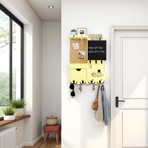 Key Holder Wall Mount with Drawer and Mail Organizer, Ivory Yellow - Image 6