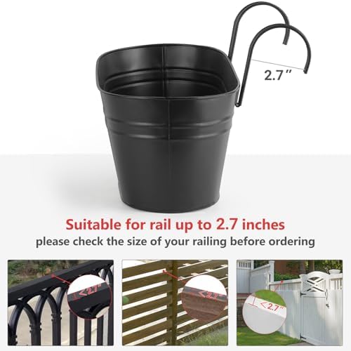 Dahey 15 Inches Railing Planter Box 4 Pcs Metal Hanging Flower Pots, Black - Image 6