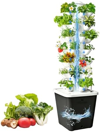 Hydroponics Tower Indoor Growing System Vertical Garden Planter Indoor Smart Garden Kit with Pump and Movable Water Tank Vegetable Plant Gift for Gardening Lover (Gray-35plants) by Unknown