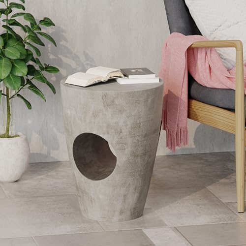 ø14.5'' Concrete Side Table End Table for Outdoor & Living Room, Modern Retro Drum Style, Durable and Lightweight, Magnesium Oxide & Cement Material, No Assembly, Gray by JJKFurniture-kevinplus