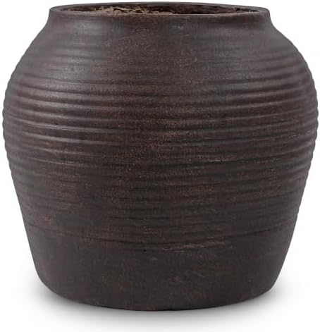 12" H x 14" Dia Vintage Black Fiberstone Planter Pot with Drainage Hole, Decorative Flower Pot for Houseplants, Small Trees & Greenery, Indoor Outdoor Patio, Porch, Entryway & Garden by Haispring