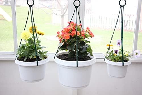 Hanging Flower Pots, White Granite Pots & Hangers 5 Pack - Image 4