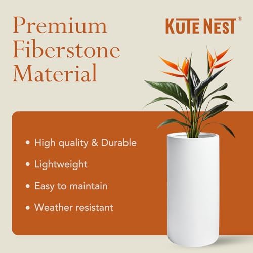 KUTE NEST 19.5" Premium Tall Tubo Fiberstone Outdoor Planter - White - Image 3