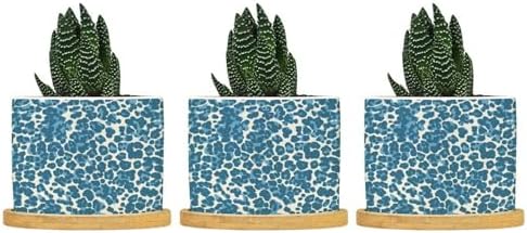 Leopard Blue and Beige Ceramic Planters African Tribal Animal Print Pots for Plants with Drainage Holes and Saucers Pot for Outdoor Garden Home Plant by BRUYU5SE