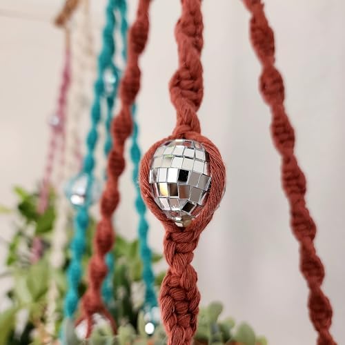 Handmade Macrame Disco Ball Plant Hanger, Retro Planter Holder for Home Décor, Boho Gift for Plant Moms, Cotton Plant Accessory that dazzles (Vanilla White) - Image 5