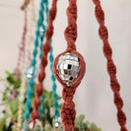Handmade Macrame Disco Ball Plant Hanger, Retro Planter Holder for Home Décor, Boho Gift for Plant Moms, Cotton Plant Accessory that dazzles (Vanilla White) - Image 5