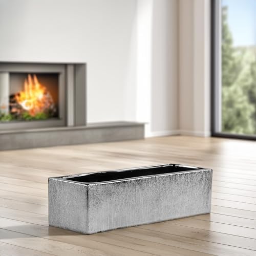 WGVI Long Rectangle Ceramic Planter Vase in Silver Etched 14" x 4" x 4"H, Rectangular Box Block Terrarium Pot, Flower Arrangement, Tabletop Centerpiece, Home Décor, Storage Container, 1 Pc. - Image 6