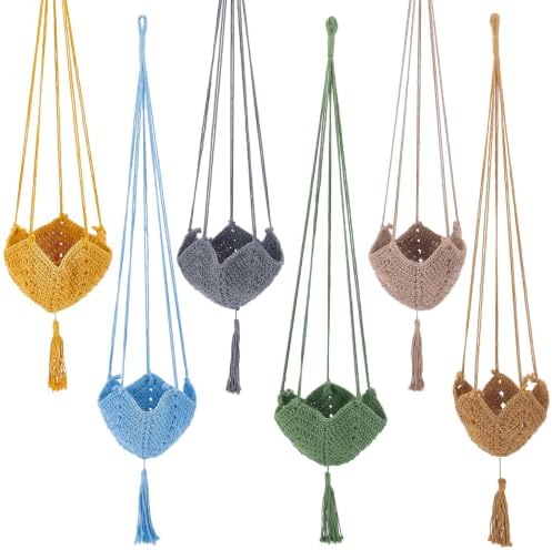 6Pcs Jute Crochet Long Plant Hanger for 4.72 to 7.09 Inch Pots, 6 Colors Polyester Macrame Plant Holder Hanging Planter Basket with Tassel for Indoor Outdoor Home Decor by INTERWARM