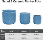 Ceramic Planters Set, 15/12/9 in Large Flower Pots, Antique Blue - Image 2