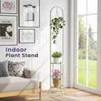 2-Tier Metal Plant Stand with Hanging Hook, Indoor Outdoor Plant Shelf (Green) - Image 2