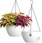 13 Inch Large Self Watering Hanging Planters 2 Pack with Saucers by Areutxbis
