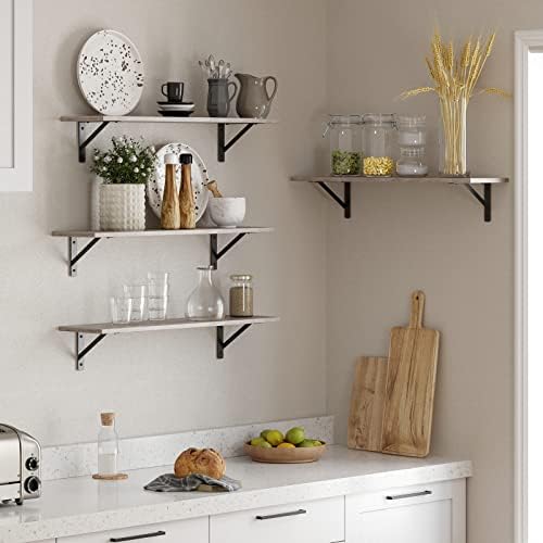 DINZI LVJ Long Wall Shelves, 31.5" Wall Mounted Shelves with Metal Brackets - Image 2